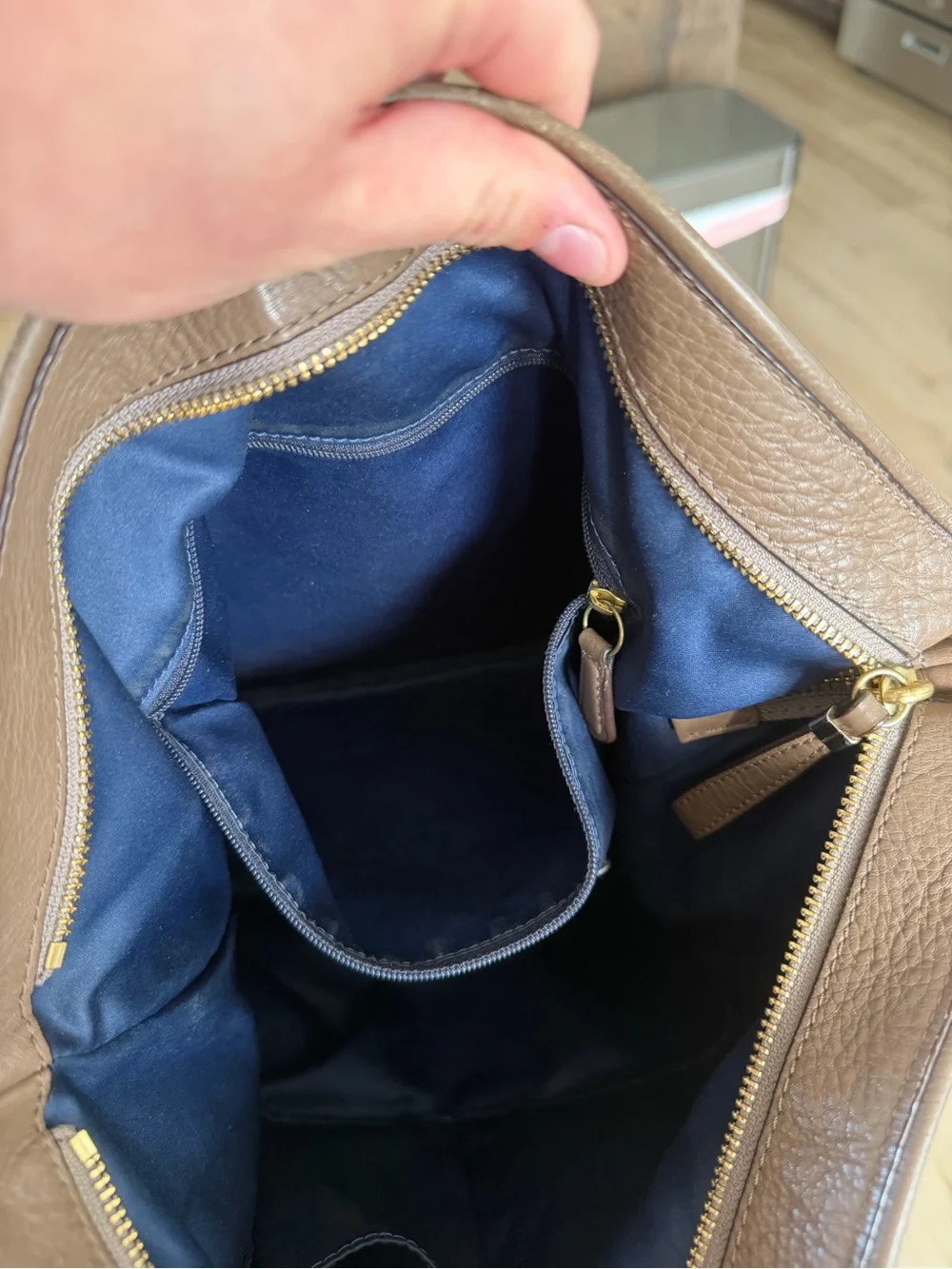 Coach Taupe Pebbled Leather Hobo Shoulder Bag